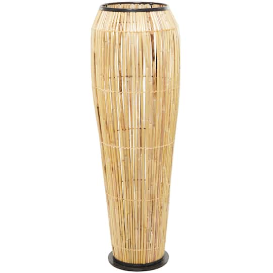 Brown Wicker Handmade Slatted Frame Vase with Black Metal Accents